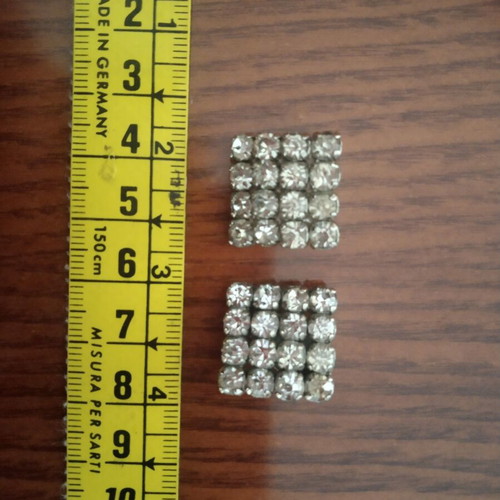 Square earrings with rhinestones and clips like new