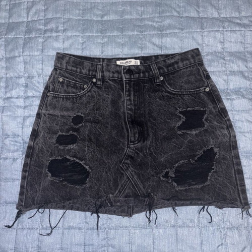 Pull&Bear black acid wash denim mini skirt with ripped details