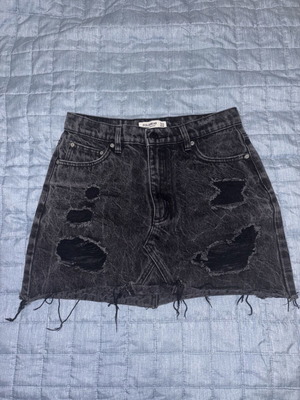 Pull&Bear black acid wash denim mini skirt with ripped details