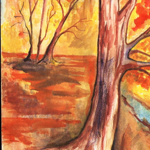 Watercolor painting Golden Autumn new