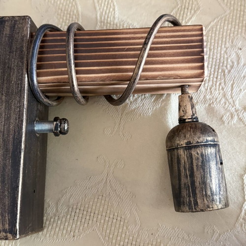 Wooden wall light with E27 socket, antique bronze finish, set of 2