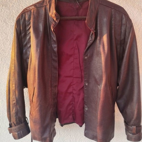 Vintage leather jacket from Constantinople with double belt, burgundy