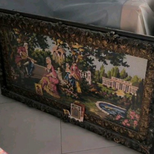 Large carved frame with embroidery like new
