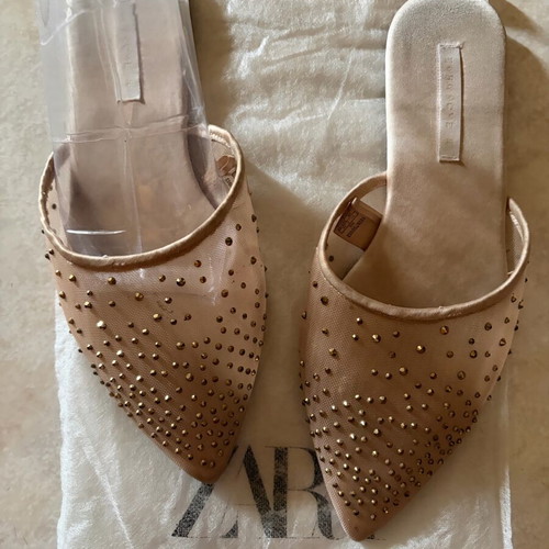 Zara mesh satin nude mules like new