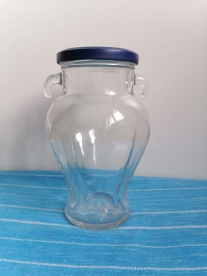 Decorative glass vase amphora-shaped with lid, 580 ml, height 16 cm