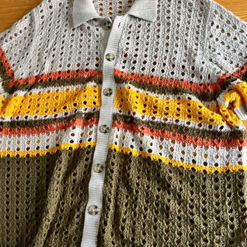 ASOS Design Crochet Knit Shirt 2XL, multicolor stripes