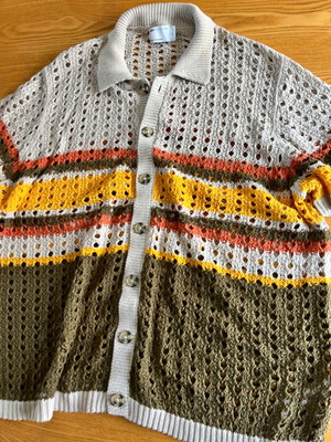 ASOS Design Crochet Knit Shirt 2XL, multicolor stripes