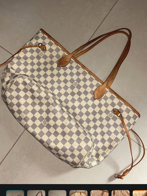 Louis Vuitton Neverfull MM ώμου τσάντα μεταχειρισμένη, καμβάς Damier Azur