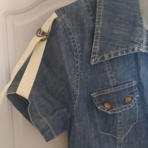 Denim dress with sleeve ties, size medium, blue