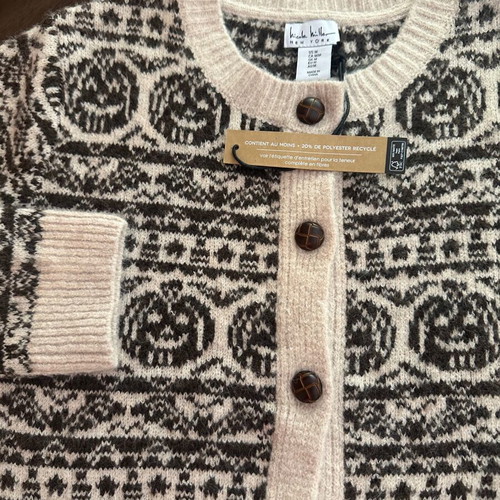 Women's cardigan M beige and brown with pumpkin pattern, new