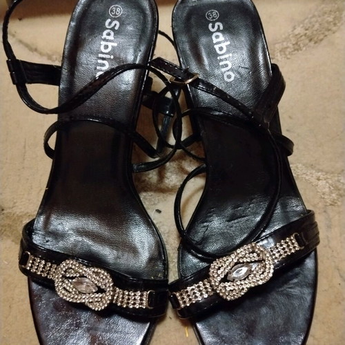 Sabino sandals like new, black with rhinestones and crisscross straps
