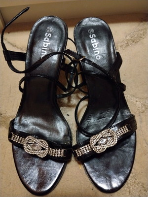 Sabino sandals like new, black with rhinestones and crisscross straps