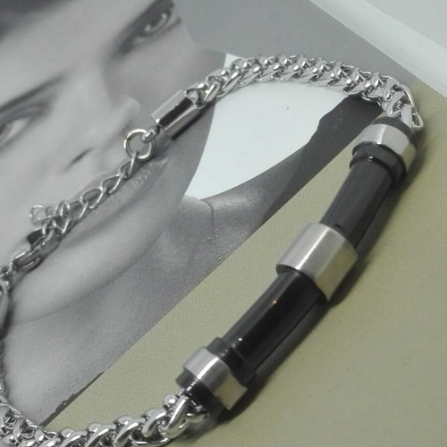 Men's Stainless Steel Bracelet with Black Element new