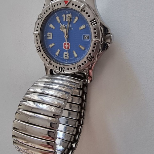 Swiss Military men's watch used, blue dial, silver bracelet