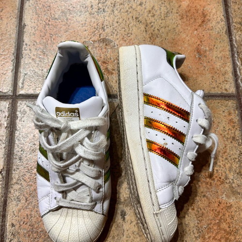 Adidas Originals Superstar sneakers used, size 35.5, white with iridescent stripes