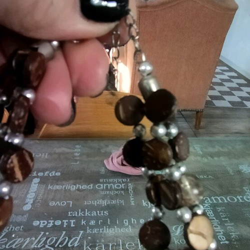 Handmade necklace like new, three strands with beads and wooden pieces Bohemia