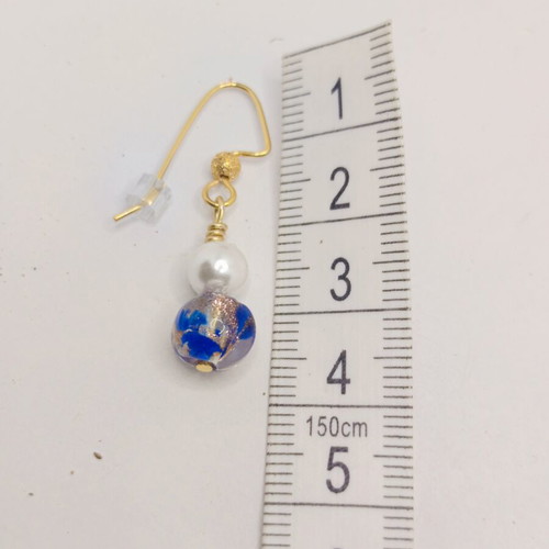 Handmade earrings with cobalt Murano glass beads and white pearls gold plated new