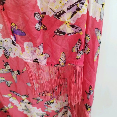 Coral beach kimono with butterflies and fringes like new