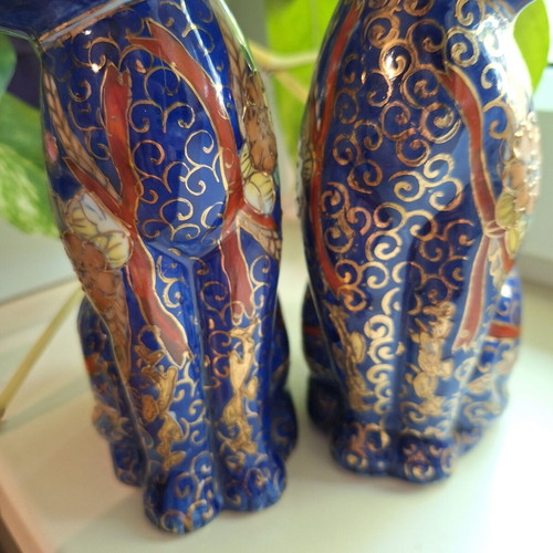 Decorative ceramic cats like new, hand-painted blue with gold ornaments