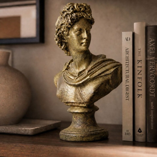 Decorative Apollo Bust 3D Printed with Handmade Antique Gold Patina
