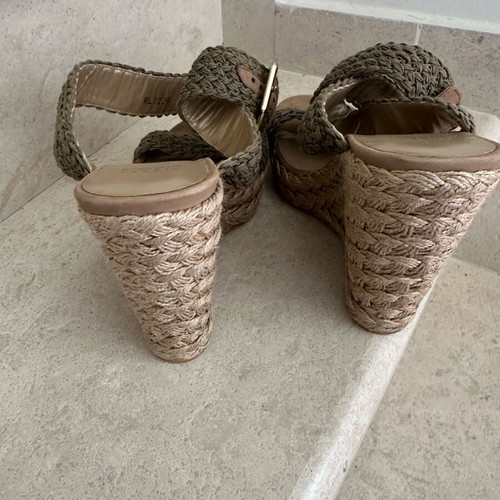 Stuart Weitzman Πέδιλα Πλατφόρμες Khaki Crochet Alex με δέσιμο στον αστράγαλο σαν καινούργιο