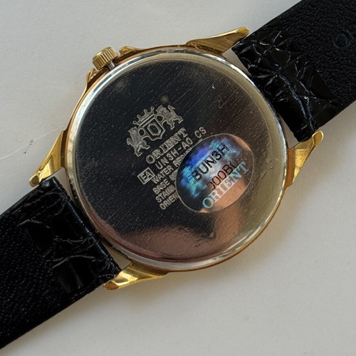 Orient Classic watch new, steel gold, leather strap, quartz