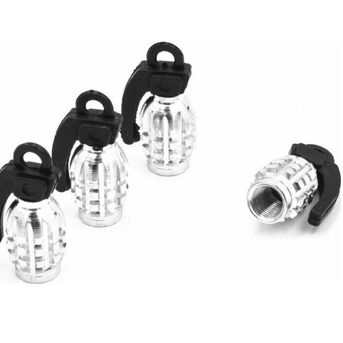 Valve caps grenade shape silver 4pcs new