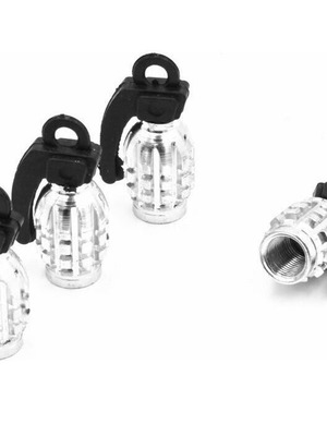Valve caps grenade shape silver 4pcs new