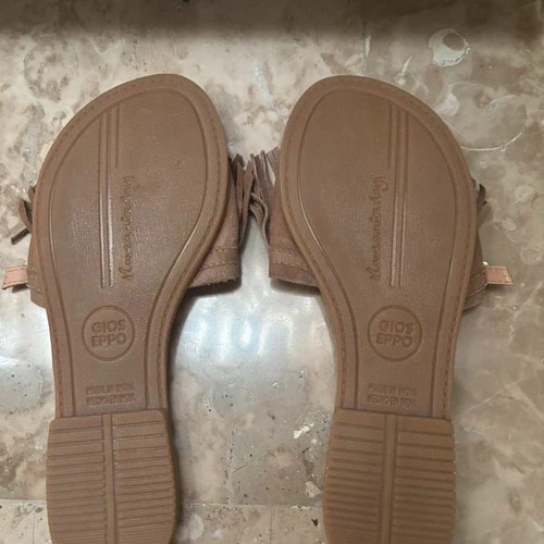 Leather sandals with suede fringe, size 36, beige brown