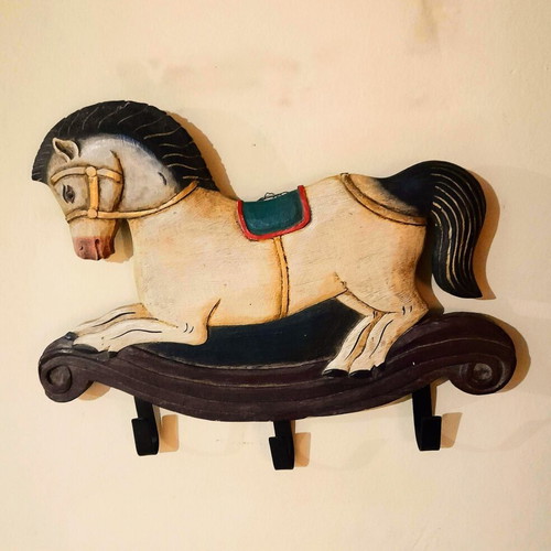 Vintage wooden wall hanger rocking horse hand-painted, like new