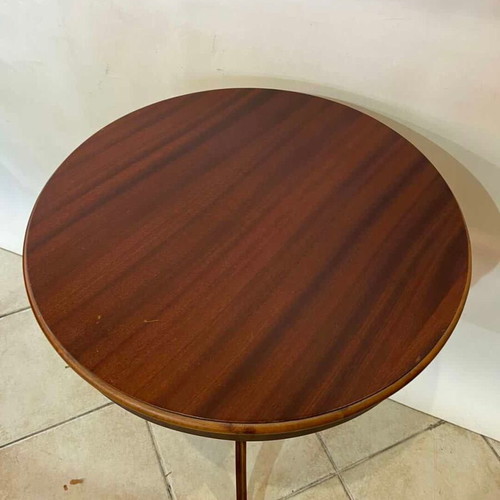 Vintage wooden round side table with carved leg 68x55