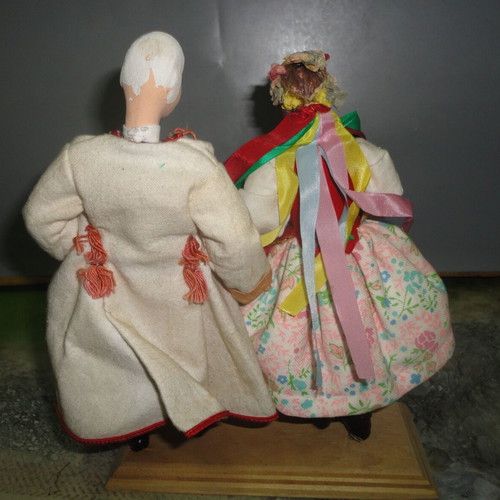 Polish Dolls with Traditional Costumes on Wooden Base like new