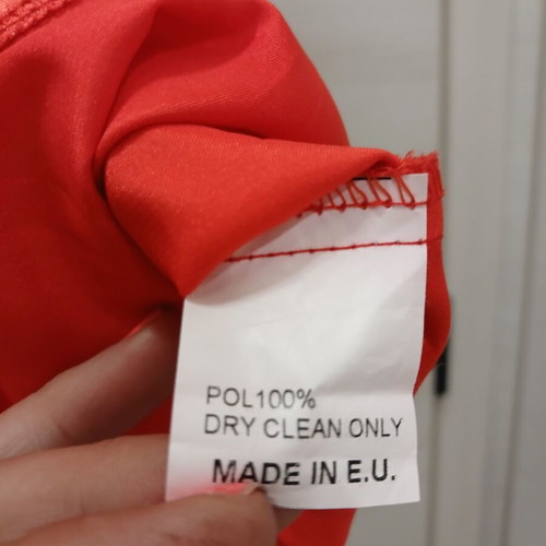 Red Strapless Dress L Cecilia like new, polyester, uneven hem