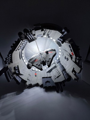 Millennium Falcon Tensegrity Diorama 3D printed new with LED light