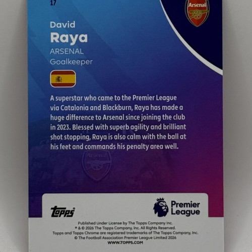 Topps Chrome 2026 Premier League David Raya Pink Refractor card mint