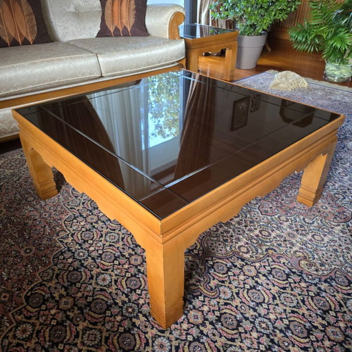 Solid Walnut Coffee Table with Glass Like New