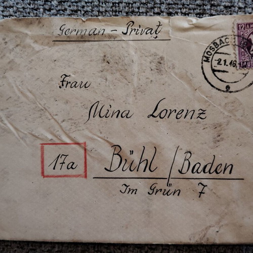 Letter Germany Allied Occupation 1946 Mosbach Baden new