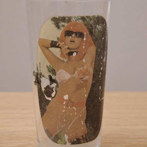 Vintage water glasses used, set of four pin-up 70's