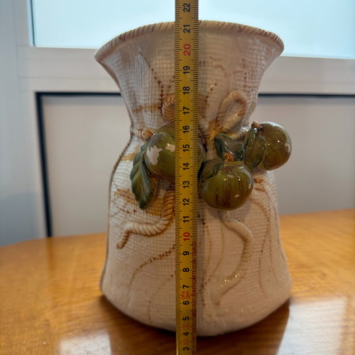 Vintage ceramic vase used with embossed fruit decoration