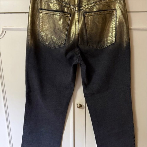 Zara high-waisted Z1975 jeans straight foil line like new, two-tone black and gold