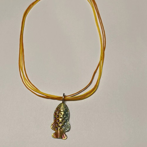 Silver 925 necklace new, fish design with waxed cord