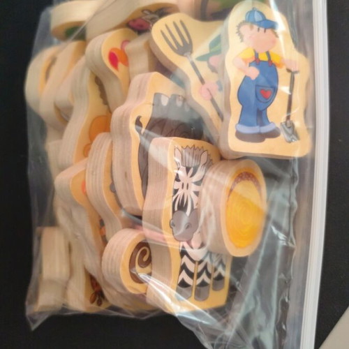 Wooden figures used, set of 24 animals and farmers