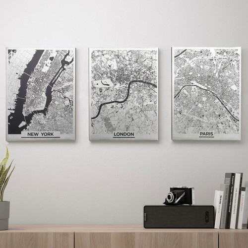 Decorative canvas prints like new with New York, London, Paris maps