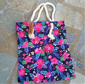 Shopping bag flowers purple beach bag