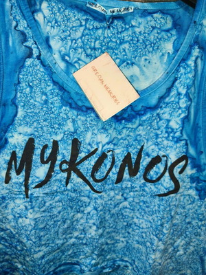 Mykonos sleeveless blouse Grecian Memories new, blue tie-dye