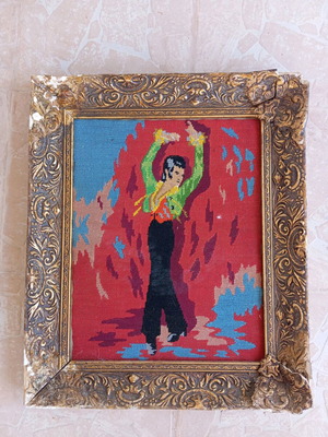 Κάδρο κεντητό χορευτής μεταχειρισμένο σε χρυσή κορνίζα