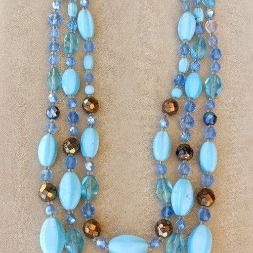 Three-row vintage/retro necklace blue bronze