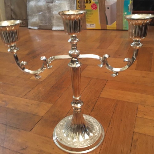 Silver-plated three-arm candlestick used