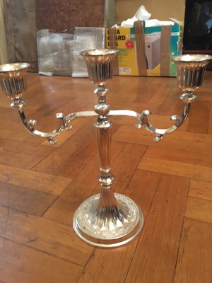 Silver-plated three-arm candlestick used
