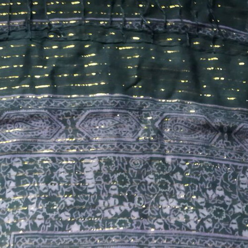 Scarf used large dark gray with gold details and fringes